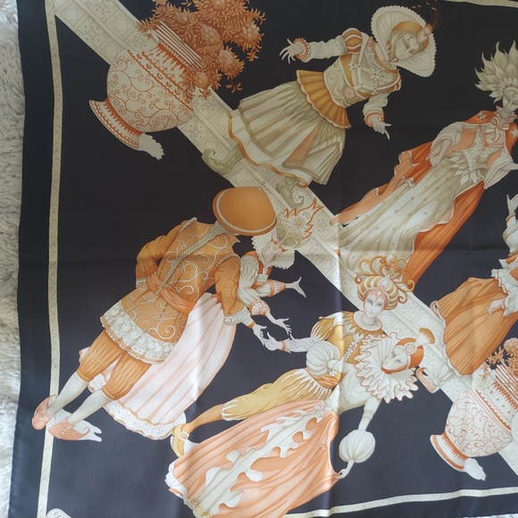 Salvatore Ferragamo Accessories - Ferragamo Silk Scarf, 34" sq., blk, gold,orange, NIB
